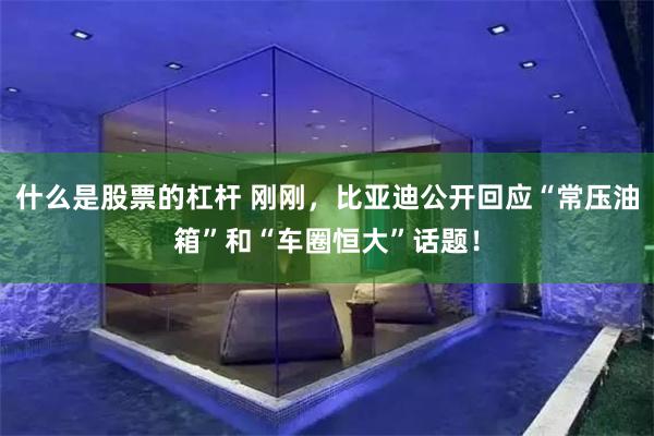 什么是股票的杠杆 刚刚，比亚迪公开回应“常压油箱”和“车圈恒大”话题！